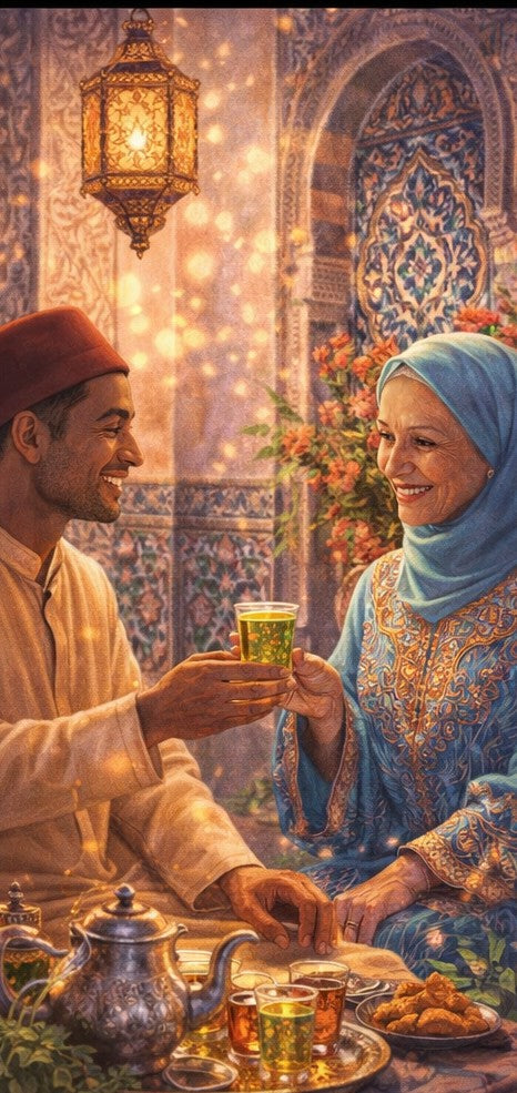 people sharing north african mint tea together as a symbol of hospitality and connection